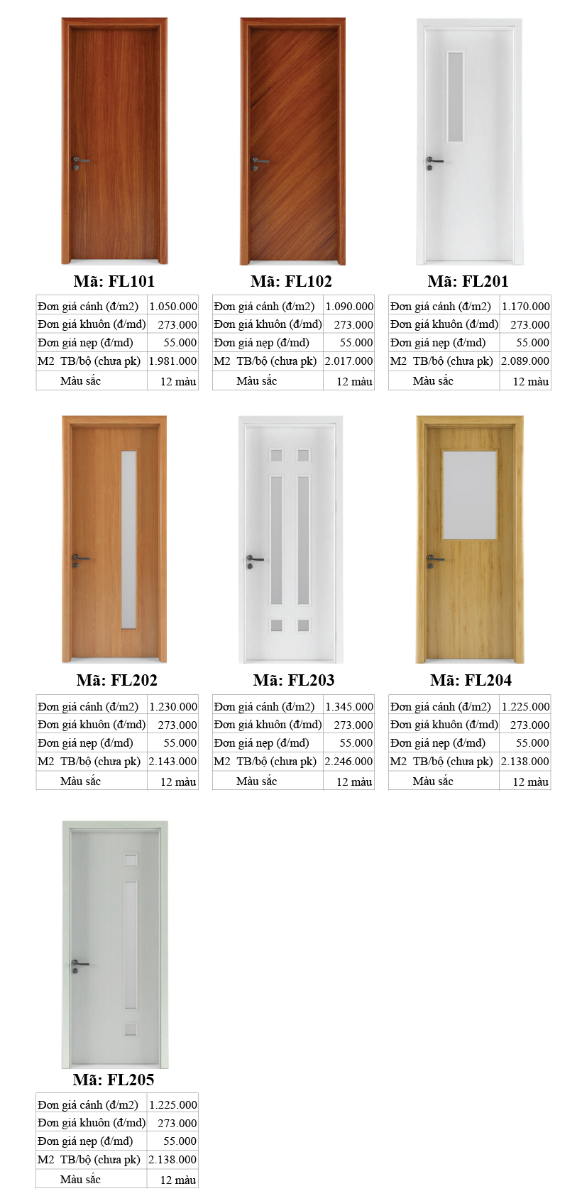 Báo giá cửa gỗ Flatta phẳng hiện đại